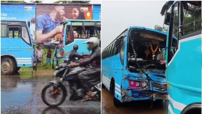  സ്വകാര്യ ബസുകൾ കൂട്ടിയിടിച്ച് അപകടം; 13 പേർക്ക് പരിക്ക്